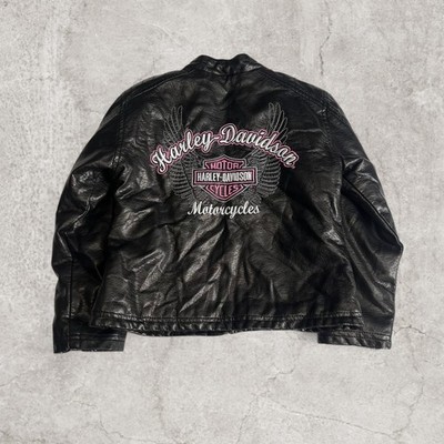 Harley-Davidson Children Black Leather Jacket Embroidered Graphics Size 6X