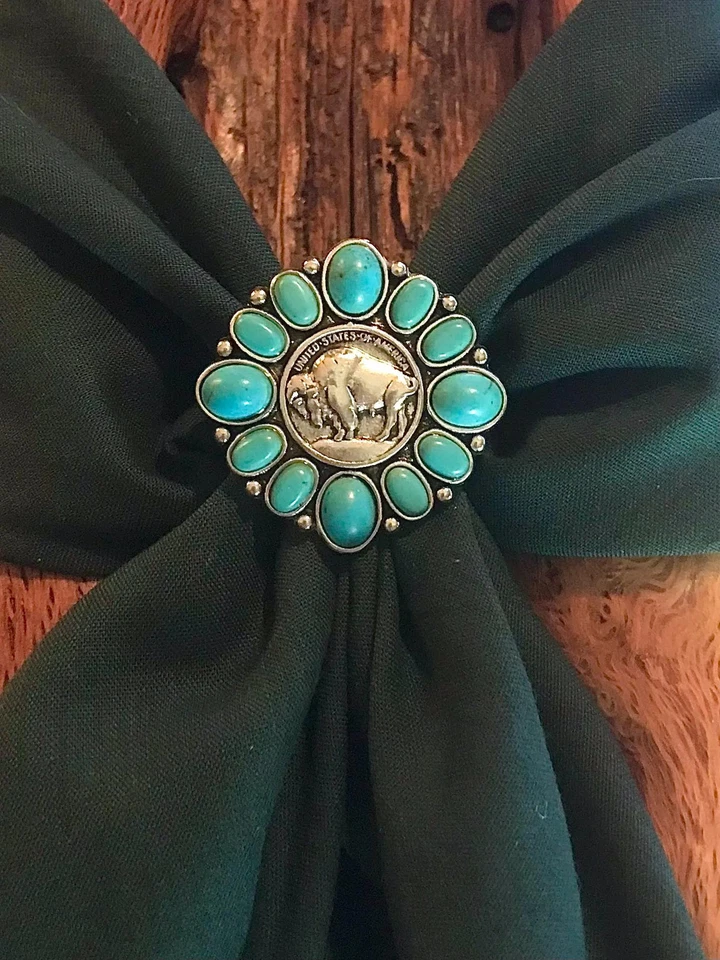 Bufanda de trapo salvaje Buffalo Nickel Slide: imitación turquesa, plata tibetana Foto 2 de 4