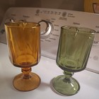 Colony Nouveau Indian Amber  Footed Goblet Glass Set Of 4, 1 green n 3 amber  — photo 1
