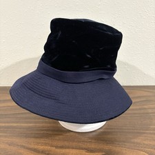 Vintage Navy Velvet Cloche Hat 30s 40s WWII Union Made Label USA Bucket Brim