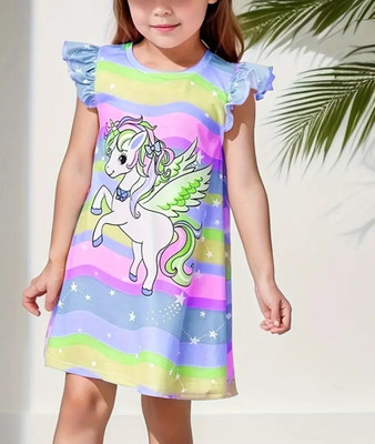 Mädchenkleid mit Einhorn & Regenbogen   Magischer Look, Gr.116/122, Neu