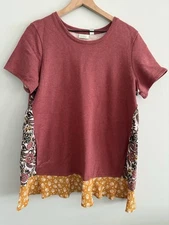 LOGO Lounge Lori Goldstein Tunic Top Rust Women's Size Large Short Sleeve