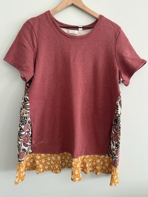 LOGO Lounge Lori Goldstein Tunic Top Rust Womens Size Large Short Sleeve