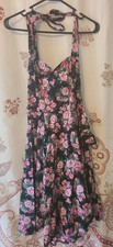 Hell Bunny Vixen Retro Halter Sundress Pink Floral Rockabilly Pin Up 50s Dress S