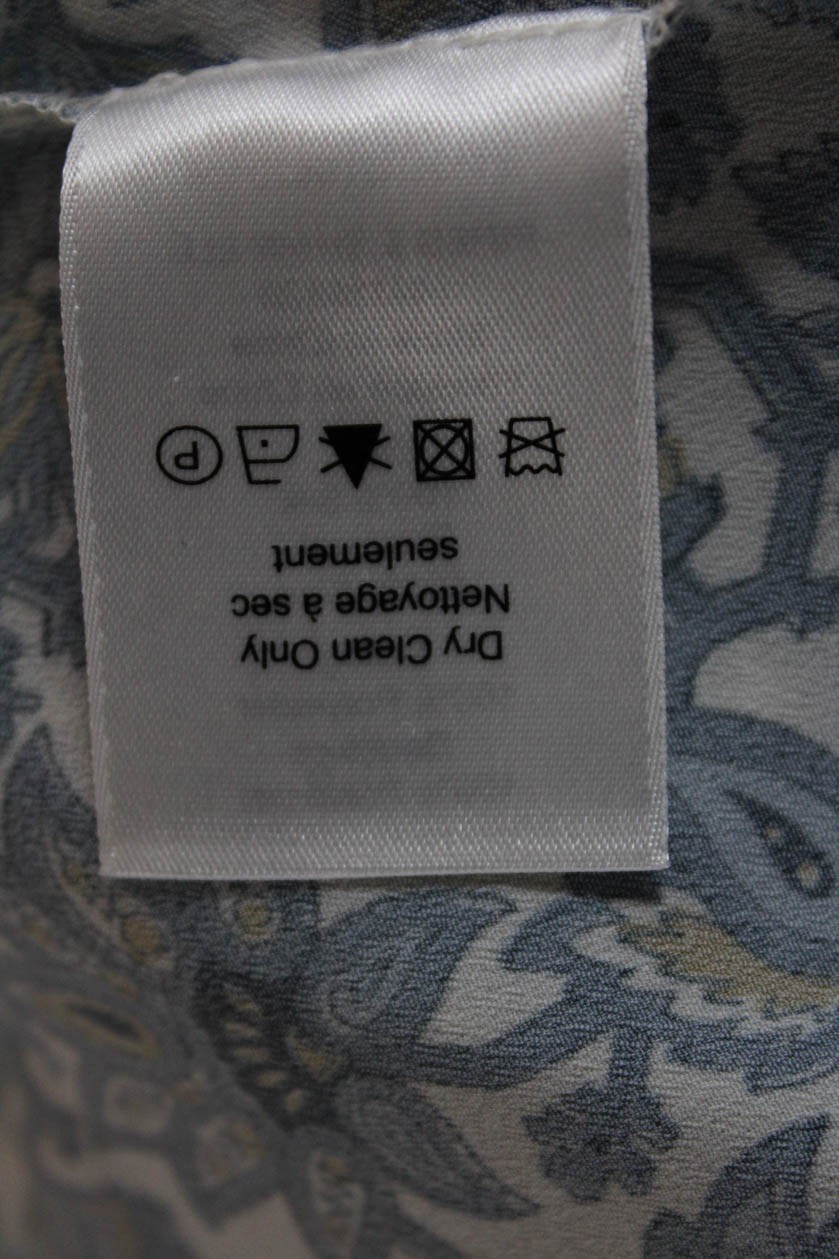 Veronica Beard Womens Long Sleeve V Neck Floral Silk Dress White Blue Size 2