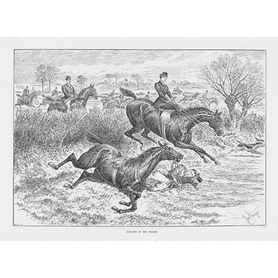 Victorian Fox Hunting Scene Jumping in his Pocket - Antique Print 1895