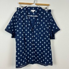 Charter Club Cotton Lace-Trim Notch Collar Shorts Pajama Set Blue Size X-Large