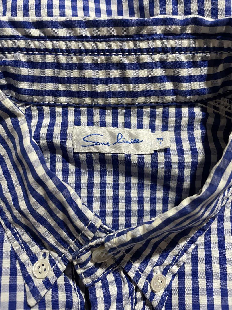 Sans Limite 3-Needle Gingham Check Button-Down Shirt, Used, Size M 