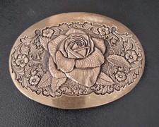 Vtg Women's Solid Brass Belt Buckle Embossed Rose ADM Award Design First Edition