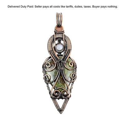 Copper Dragon Bloodstone Stone Rainbow Moonstone Wire Wrapped Pendant Jewelry