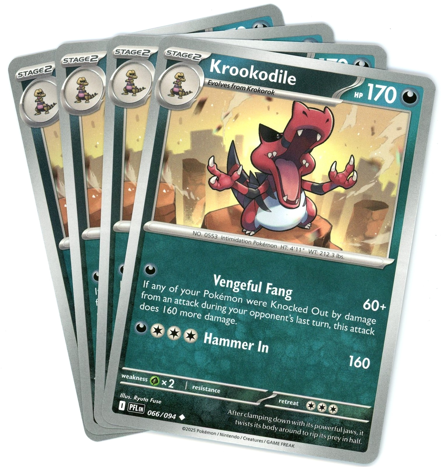 x4 Krookodile 066/094 - ME02 Phantasmal Flames PFL - Pokemon - NM/M English