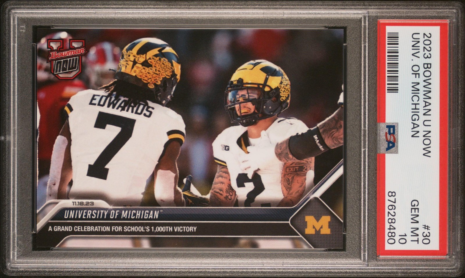 Blake Corum Donovan Edwards 2023 Bowman U Now #30 1000th Victory PSA 10 Michigan