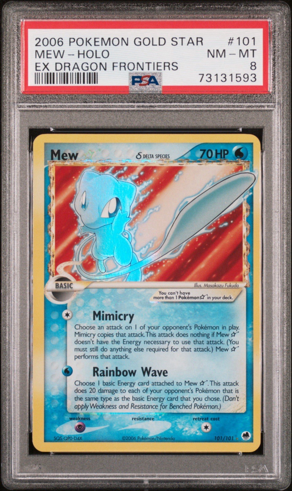 2006 POKEMON GOLD STAR MEW HOLO EX DRAGON FRONTIERS #101 PSA 8 view 1