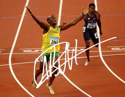 Usain Bolt signiert 6x4 FOTO Geschenk Vordruck Läufer Goldmedaillengewinner Olympiade