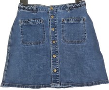 Harper Woman Size L Blue Denim Mini Skirt Snap-Up Front Skirt Cotton Blend.
