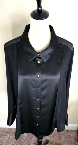 Calvin Klein Women's Black V-Neck Button-Front Blouse Top Size XL - Picture 2 of 8