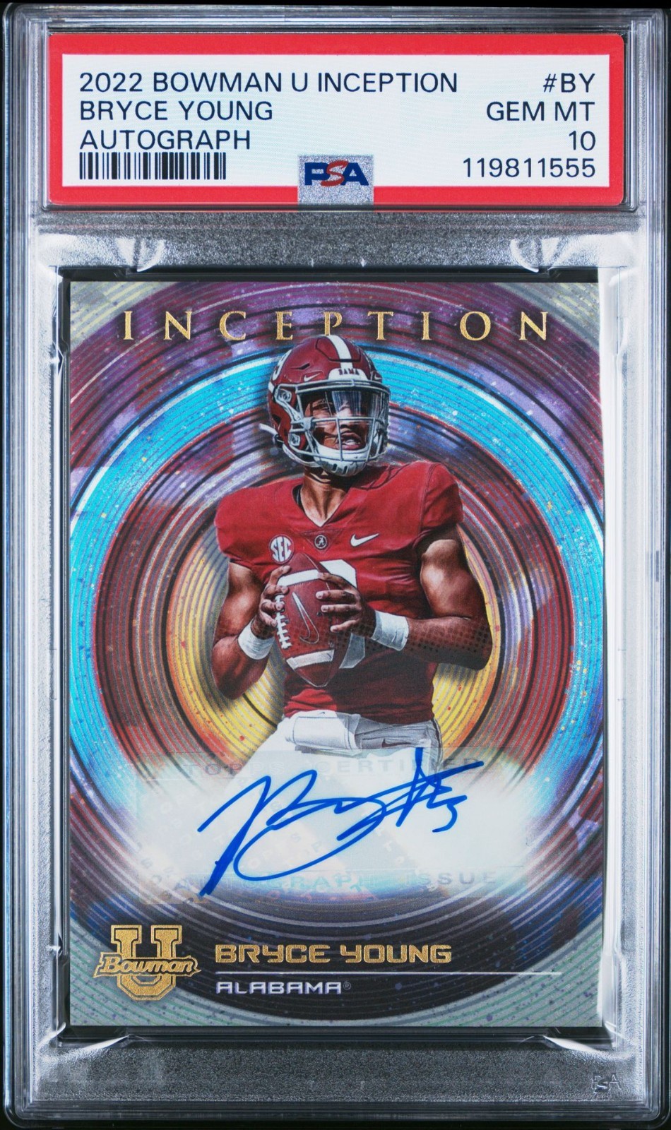 2022 BOWMAN UNIVERSITY INCEPTION AUTOGRAPHS BRYCE YOUNG AUTO RC PSA 10 ALABAMA