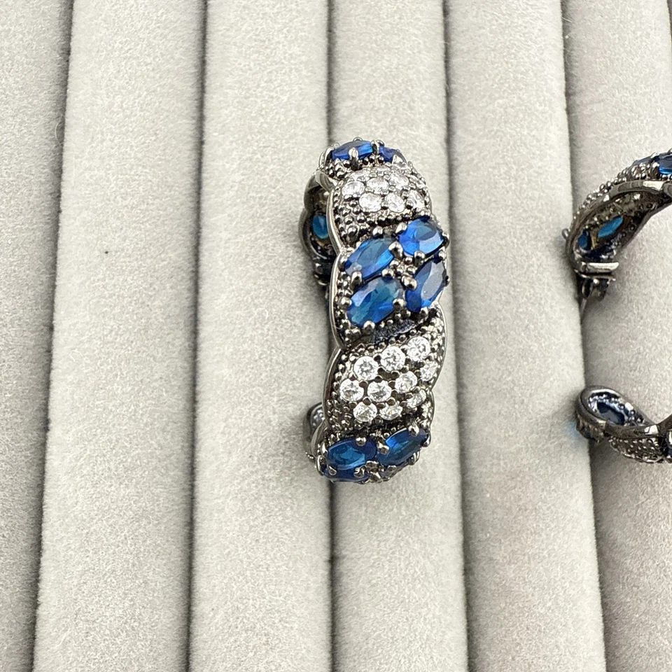 Joan Boyce耳环环圈蓝色黑色水钻水晶叉套装HSN — 第 3/4 张图片