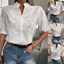 Blouse Women Tops Casual Elegant Embroidery Floral Lace S-2X Solid for color