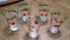 5 VINTAGE 50's Red Tomato Juice Glasses~Green Leaves~Very Good Condition — photo 2