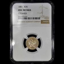 1881 3 CENT NICKEL  NGC UNC DETAILS  3C UNCIRCULATED BU MS TRUSTED