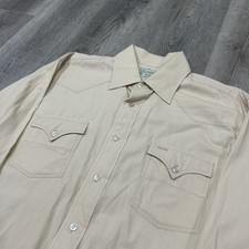 Vintage H Bar C Ranchwear Shirt Mens Large Beige Button Western 70s L/XL
