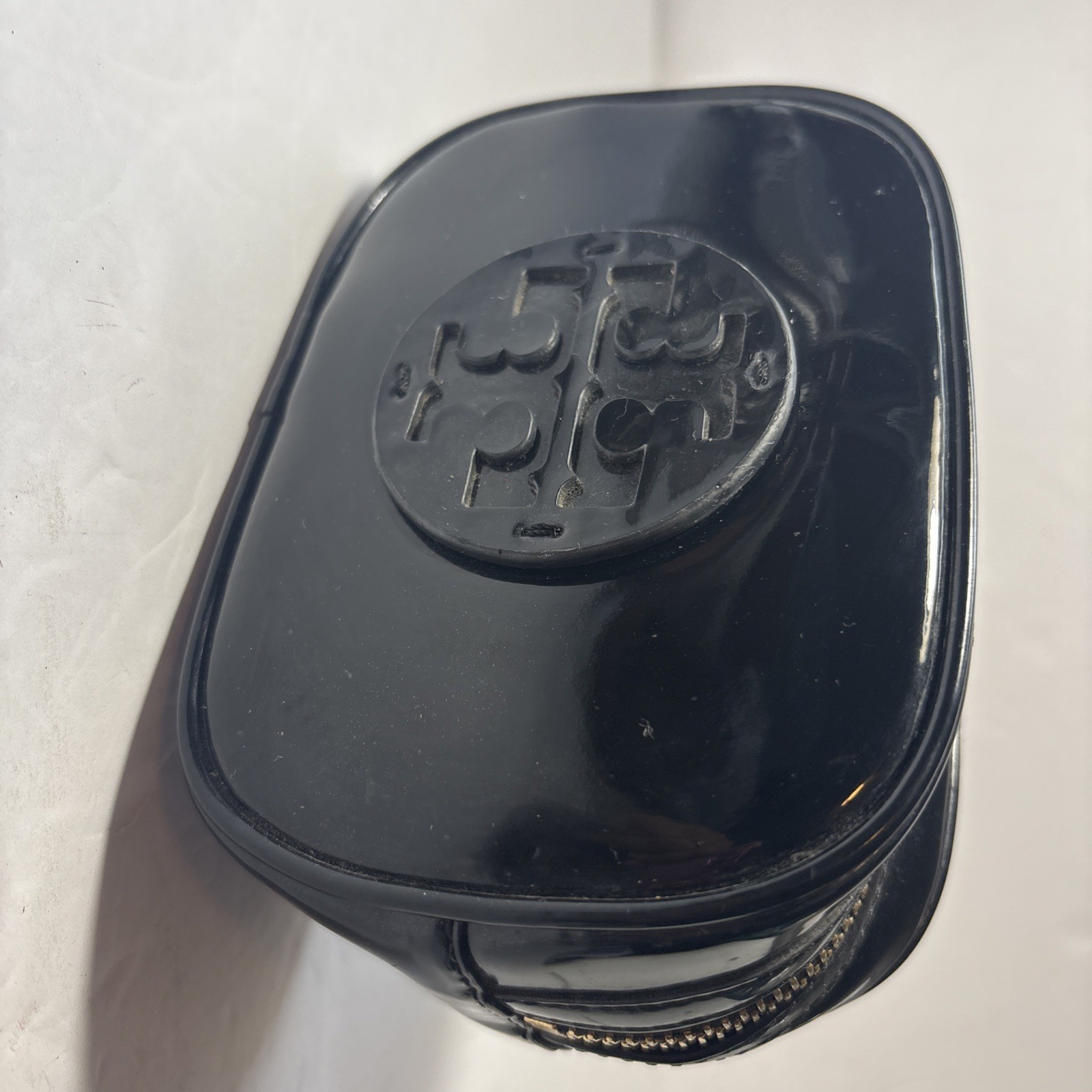 Tory Burch Black Logo Patent Leather Cosmetic Jewelry Case Makeup  Bag thumbnail 2