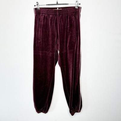 Tory Burch Sport XS Velour Jogger Sweatpants Burgundy Side Stripe Track Pants