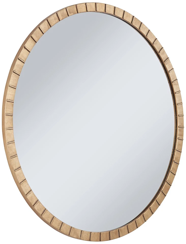 Espejo de pared tocador redondo Gracia marco dorado moderno 34" de ancho para baño dormitorio Foto 4 de 4