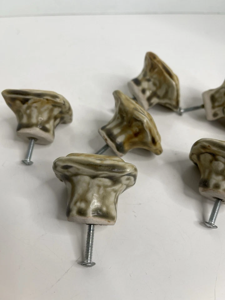 Juego de 9 tiradores de cajón cuadrado de cerámica hoja de arce marrón arte de gabinete rústico Foto 3 de 4