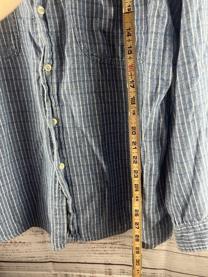 Рубашка мужская одежда кактус большая в полоску синяя с длинным рукавом 100% хлопок - Изображение 4 из 4