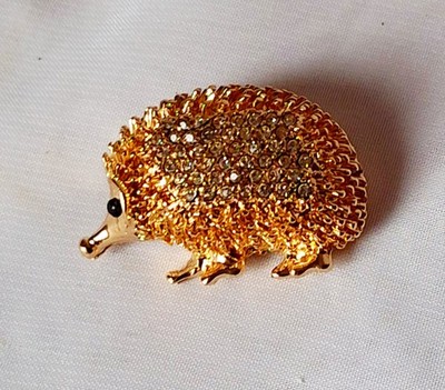 Brosche, Anstecknadel, Modeschmuck, Salamander, Igel, weisse Strasssteine