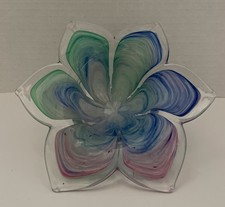 Vtg Murano Italian Art Clear Glass Pastel Swirl Flower Bowl Dish Trinket