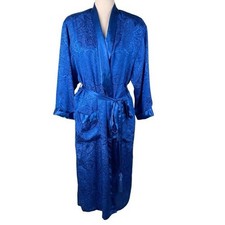 Vintage Victoria's Secret Gold Label Blue Silky Damask Jacquard Bathrobe Tassels