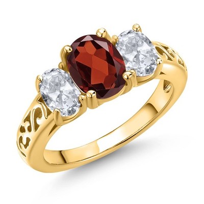 3-Stone Birthstone Filigree Ring for Women | 18K Rose Gold Plated Silver | Oval