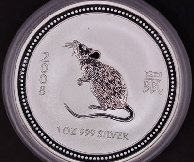 2007 (2008) Perth Mint Lunar Series I Year of The Rat 1 oz Silver