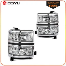 Headlights Assembly For 2014-2015 Chevy Silverado 1500 Chrome Housing Left+Right
