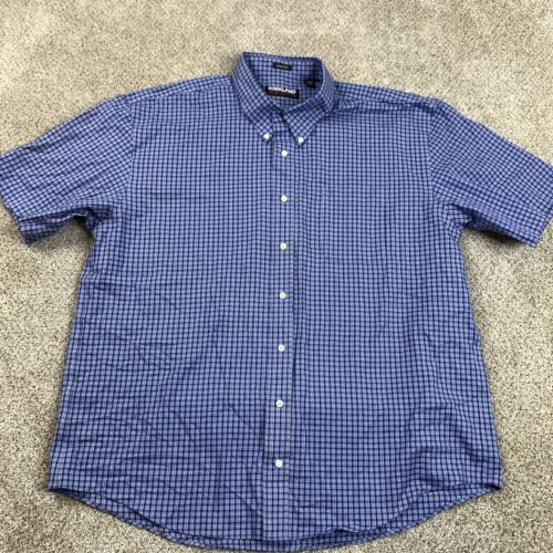 Kirkland Signature Button Up Shirt Men's 2XL Blue Plaid Checkered Non Iron