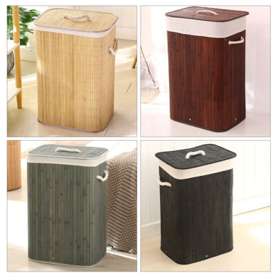 Bamboo Laundry Basket Foldable Washing Clothes Bin Hamper w/Removabe Lid & Liner