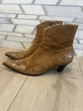 Vintage Y2K Brown Suede Leather Western Ankle Kitten Heel Cowgirl Boots Size 6.5