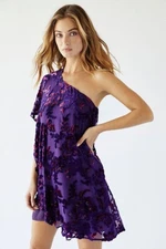 NEW FREE PEOPLE X ANNA SUI Sz 0 VELVET METALLIC JACQUARD ONE SHOULDER MINI DRESS