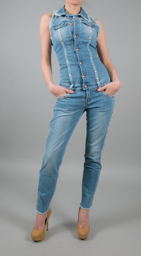 MET IN Jeans Bessy senza Maniche Slim-Fitting Tuta W/Rihinestones/Borchie |  eBay