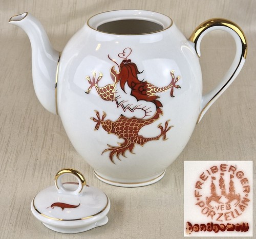 Freiberger Porzellan the Core Of Jug Hand Painted Red Dragon Um 1960 P525 - Picture 4 of 10