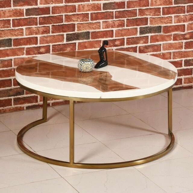 Round Wood Table With Resin, Round Epoxy Table, White Decor Epoxy Table top