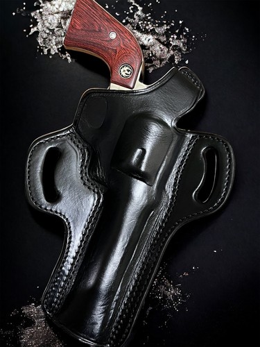 For 6.5" SINGLE ACTION REVOLVER, Right Hand Black Leather Belt Holster - Picture 2 of 7