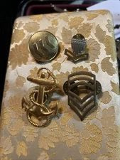 Vintage US Navy Fouled Anchor Gold Tone Crest Pin 2" & Others Lot Bag1
