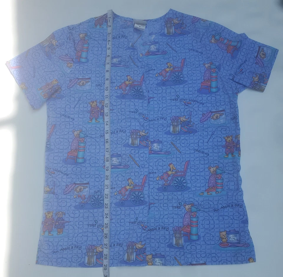 Simply Basic Women's Size M Light Blue Animal Theme Scrub/Vet Top - Image 3 of 4