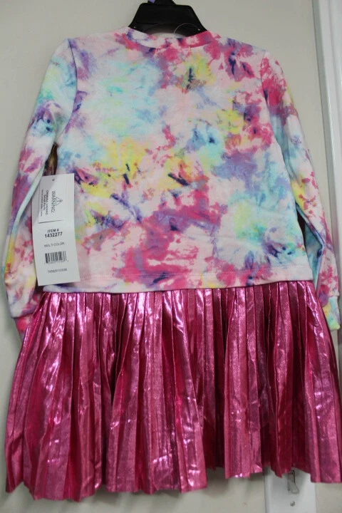 NEW Kate Mack Biscotti Size 5 Shiny Pink Pleat Skirt Tie dye Sweat shirt Dress - Image 4 of 4