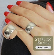 925 Sterling Silver Round Plain Bridal Band statement Ring Wide