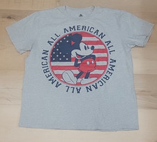 Disney Mickey Mouse Men's Ringer T-Shirt Large Gray All American Graphic Casual